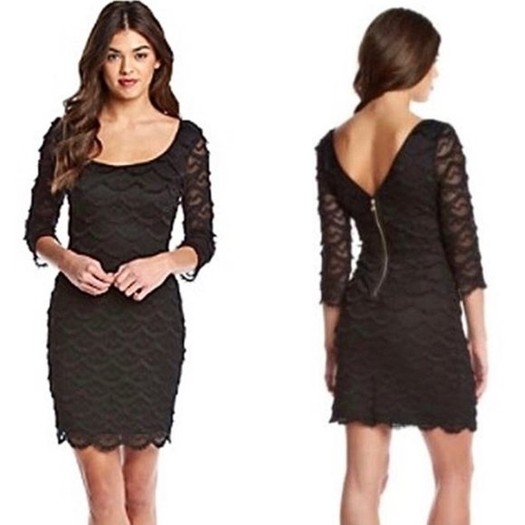 Guess Dresses & Skirts - NWT Guess Black Kira Scalloped Eyelash Fringe Lace Dress LBD Size 10 NEW I991